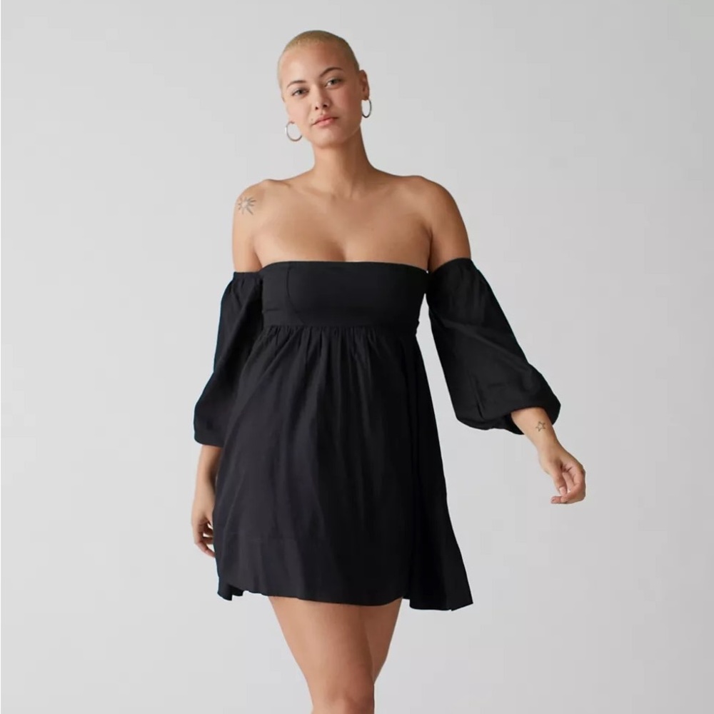 Urban Outfitters Caterina Linen Off the Shoulder Mini Dress With Pockets